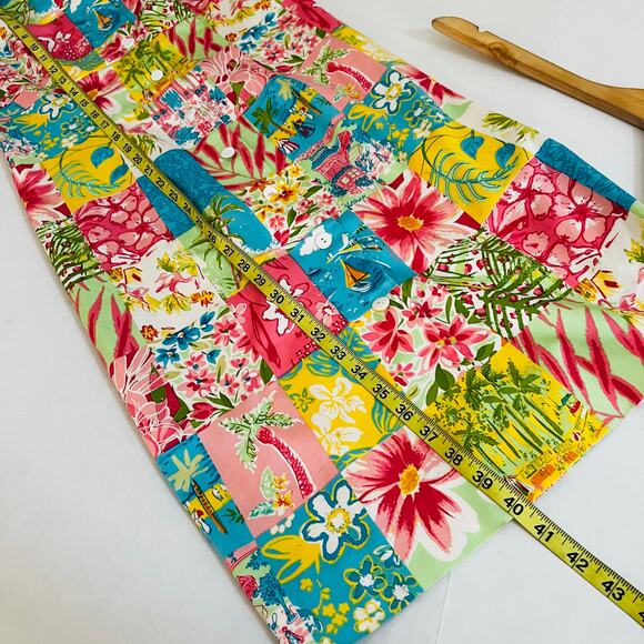 Sharon Young Patchwork Floral Tropical Print Sleeveless Shirt Dress Size 4 - Picture 6 of 7